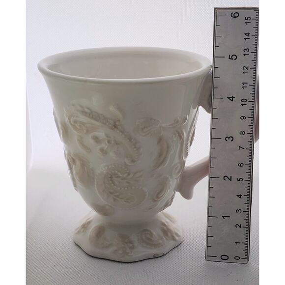 Cups/Mugs-Roscher-Cream on Cream-"Paisley Collection"-Relief-Footed-Set of 3 - Picture 13 of 15